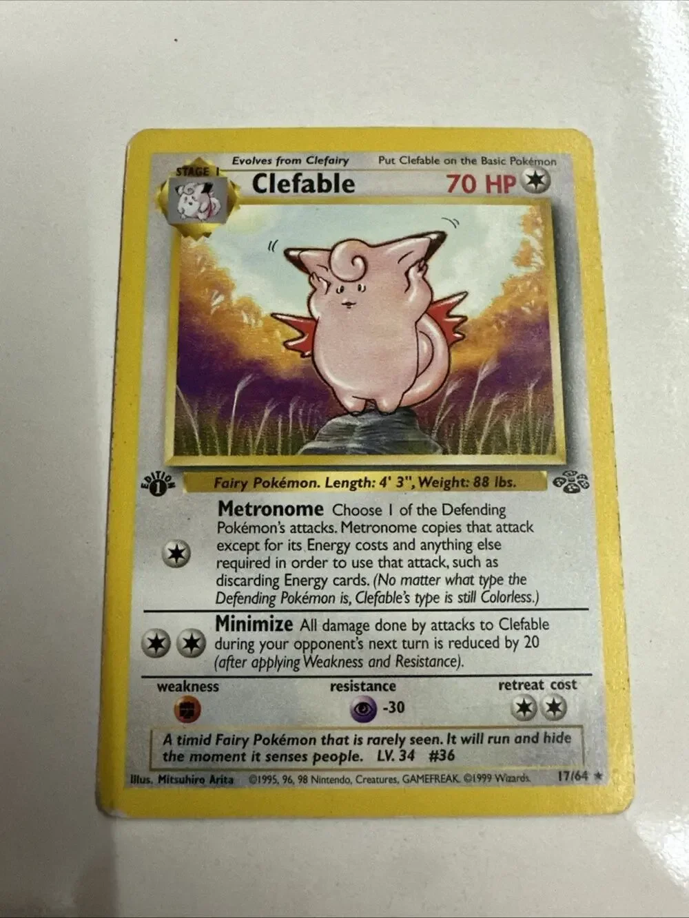 Pokémon 1st EDITION Clefable #17/64 Non-Holo Rare 1999 Jungle MP